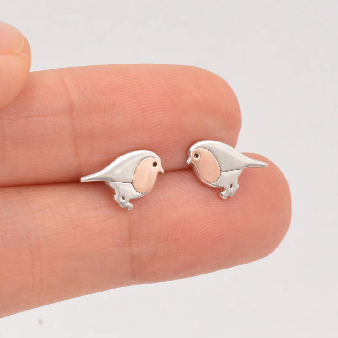 Bird Stud Earrings in Sterling Silver, Silver or Rose Gold, Nature Inspired