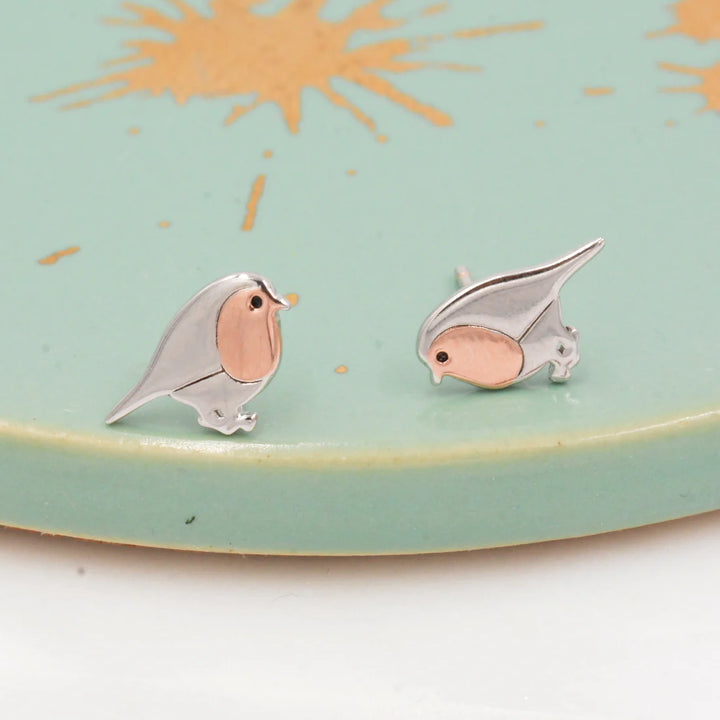 Bird Stud Earrings in Sterling Silver, Silver or Rose Gold, Nature Inspired