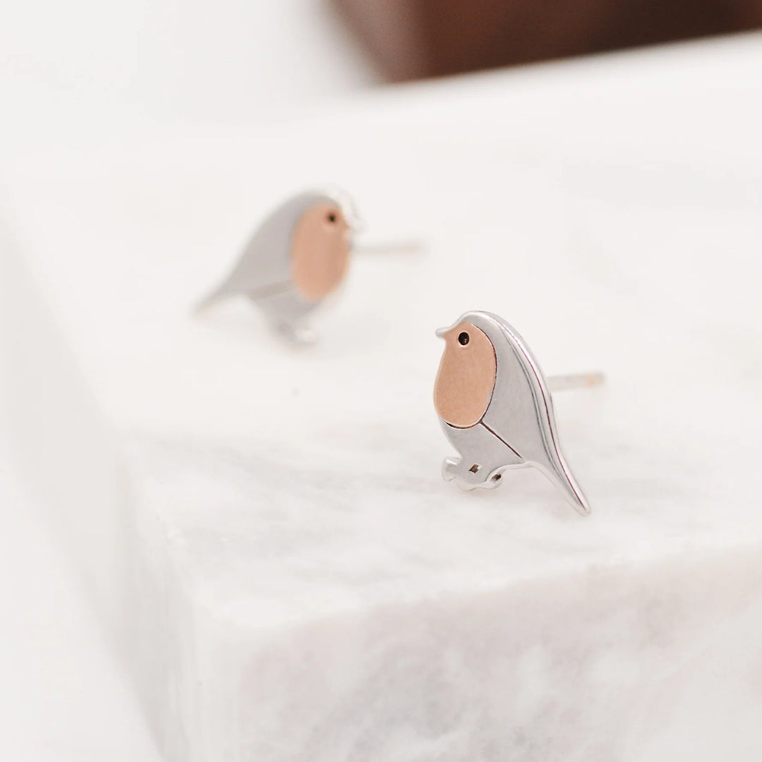 Bird Stud Earrings in Sterling Silver, Silver or Rose Gold, Nature Inspired