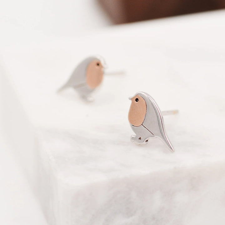 Bird Stud Earrings in Sterling Silver, Silver or Rose Gold, Nature Inspired