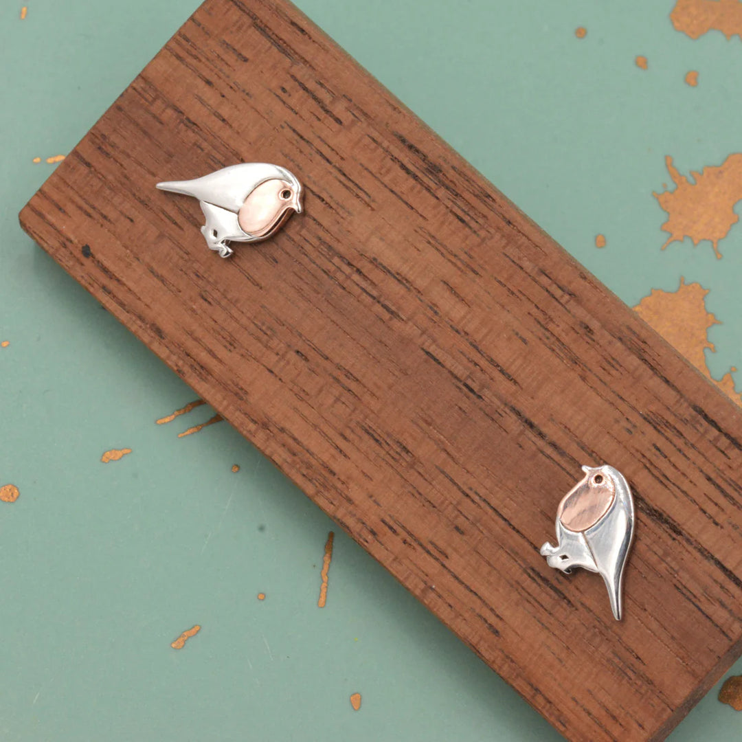 Bird Stud Earrings in Sterling Silver, Silver or Rose Gold, Nature Inspired