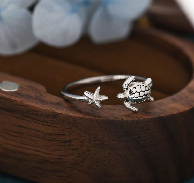 Ocean Harmony Turtle and Starfish Ring