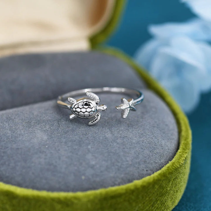 Ocean Harmony Turtle and Starfish Ring