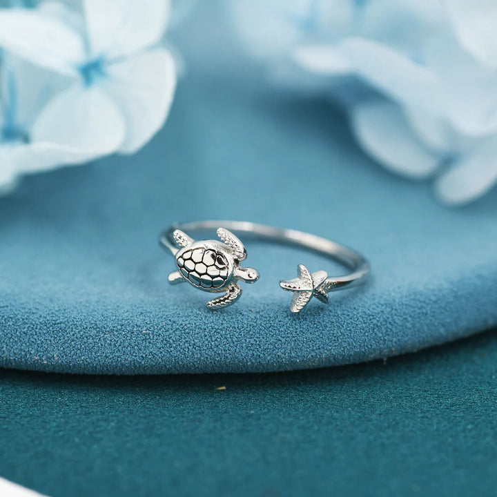 Ocean Harmony Turtle and Starfish Ring