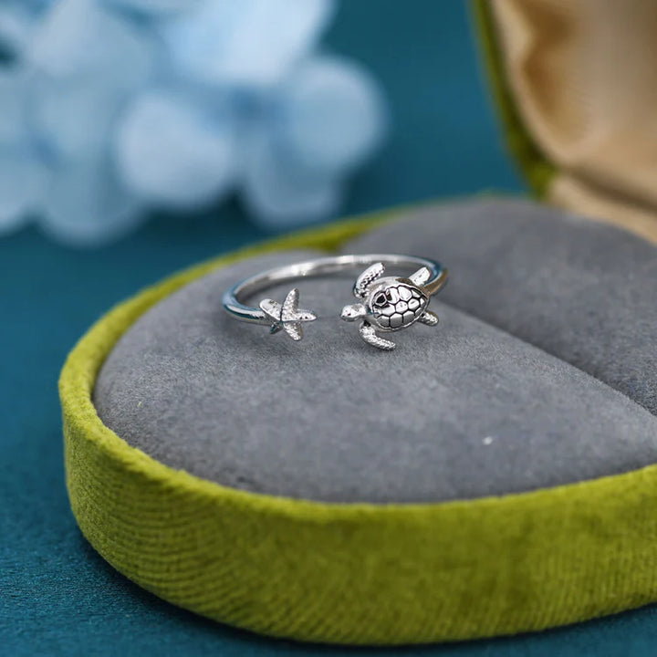 Ocean Harmony Turtle and Starfish Ring