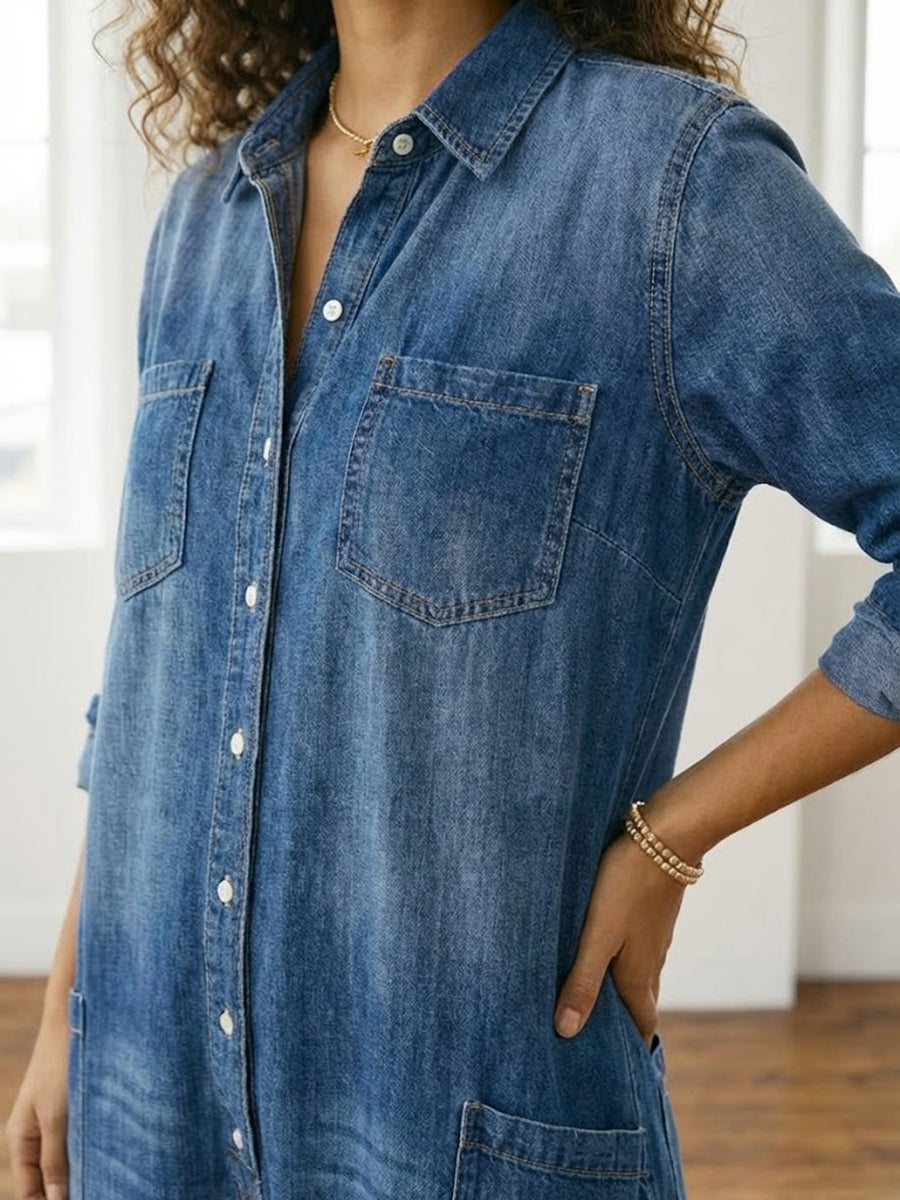 Diana™ | Vintage Denim Button-Up Jumpsuit