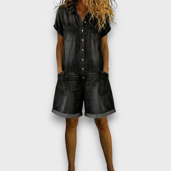 Joan™ | Short Cotton Dungarees with Denim Effect
