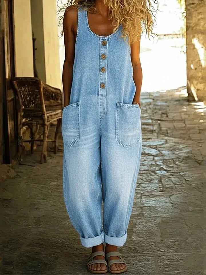 Ruth™ | Vintage Washed Cotton Denim Dungarees