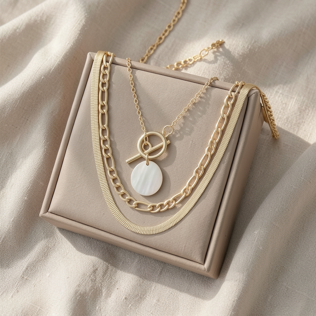 Savira Textured Coin Layered Necklace | Gold