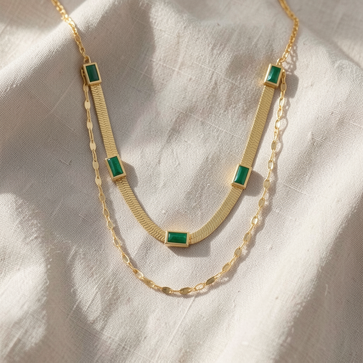 Sorella Gem Double-Layer Retro Gold Necklace