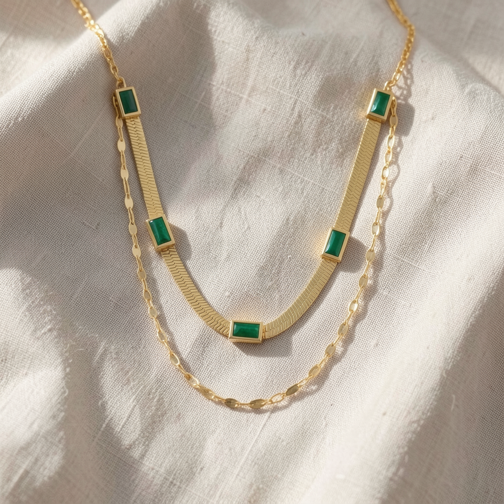 Sorella Gem Double-Layer Retro Gold Necklace