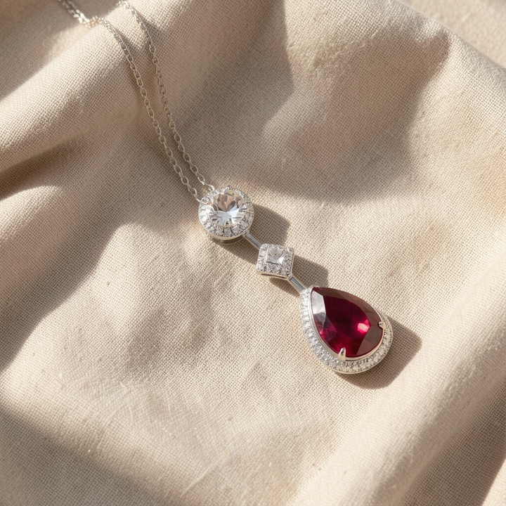 Red Crystal Silver Necklace